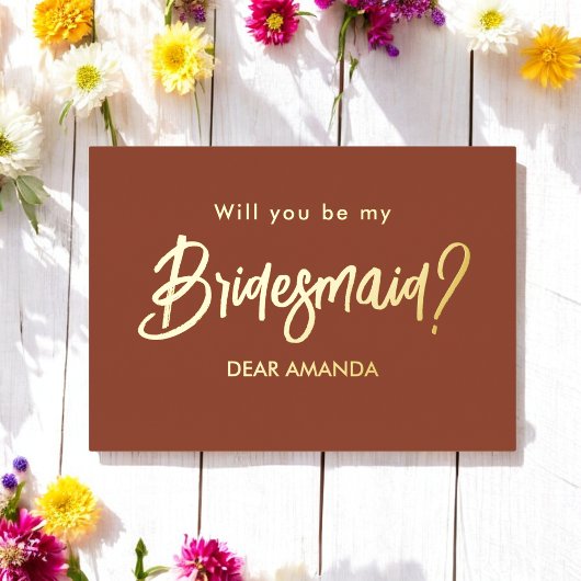 Wees mijn Bridesmaid Brown Terracotta Folie Uitnod Uitnodiging