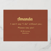 Wees mijn Bridesmaid Brown Terracotta Folie Uitnod Uitnodiging (Achterkant)