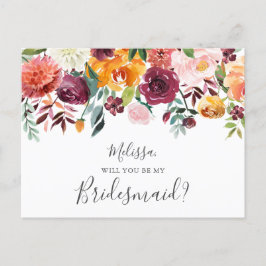 Wees mijn Bridesmaid Burgundy Yellow Flowers Uitnodiging Briefkaart
