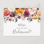 Wees mijn Bridesmaid Burgundy Yellow Flowers Uitnodiging Briefkaart (Voorkant)