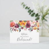 Wees mijn Bridesmaid Burgundy Yellow Flowers Uitnodiging Briefkaart (Staand voorkant)