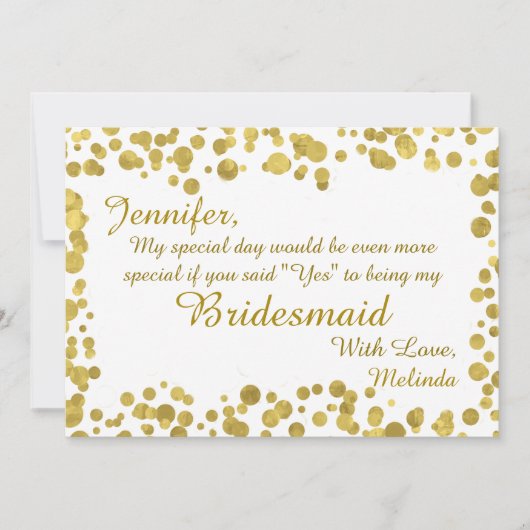 Wees mijn Bridesmaid | Confetti Celebration Gold Kaart (Voorkant)