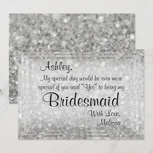 Wees mijn Bridesmaid Diamond Glitter Kaart (Voorkant / Achterkant)