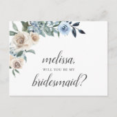 Wees mijn Bridesmaid Dusty Blue Beige Flowers Boho Uitnodiging Briefkaart (Voorkant)
