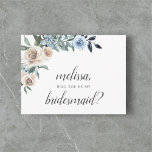 Wees mijn Bridesmaid Dusty Blue Beige Flowers Boho Uitnodiging Briefkaart<br><div class="desc">Het Elegant bridesmaid-voorstel briefkaart bevat een waterverf florale druppel blauwe en neutrale bloemen en een delicate kalligrafie. Kaart terug met bericht voor uw bruidsmeisje en terugkeeradres. Uitnodiging perfect voor winter- en herfstbruiloften.</div>