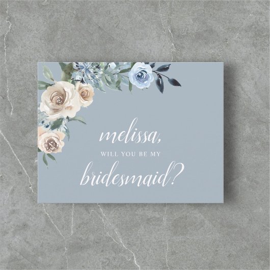 Wees mijn Bridesmaid Dusty Blue Beige Flowers Boho Uitnodiging Briefkaart