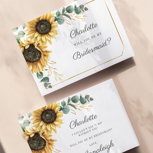 Wees mijn Bridesmaid Eucalyptus Sunflower Geometri Kaart