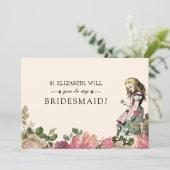 Wees mijn Bridesmaid Floral Alice Wonderland Kaart (Staand voorkant)
