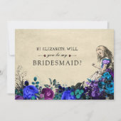 Wees mijn Bridesmaid Floral Dark Alice in Wonderla Kaart (Voorkant)