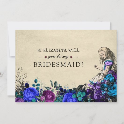 Wees mijn Bridesmaid Floral Dark Alice in Wonderla Kaart (Voorkant)