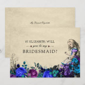 Wees mijn Bridesmaid Floral Dark Alice in Wonderla Kaart (Voorkant / Achterkant)