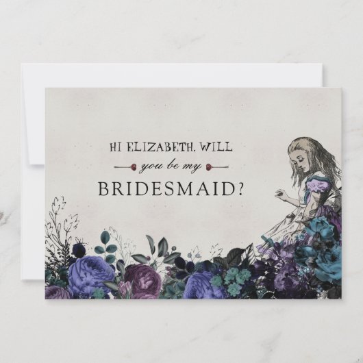 Wees mijn Bridesmaid Floral Grey Alice in Wonderla Kaart (Voorkant)