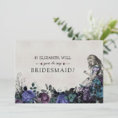 Wees mijn Bridesmaid Floral Grey Alice in Wonderla Kaart (Staand voorkant)