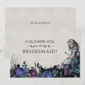 Wees mijn Bridesmaid Floral Grey Alice in Wonderla Kaart (Voorkant / Achterkant)
