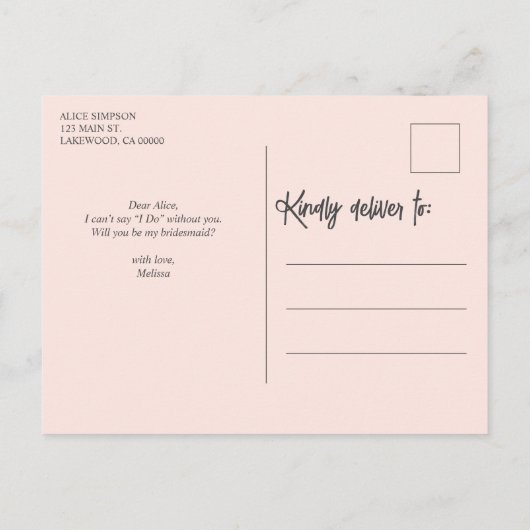 Wees mijn Bridesmaid Funny Pee Invitation Briefkaa Uitnodiging Briefkaart (Achterkant)