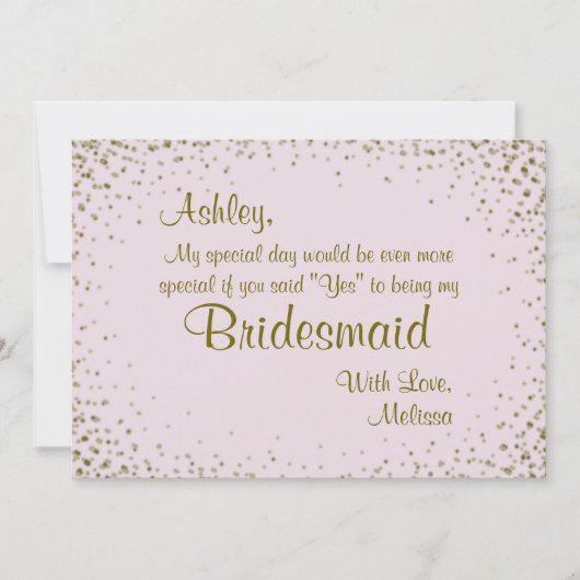 Wees mijn Bridesmaid | Goud Confetti op Blush Kaart (Voorkant)