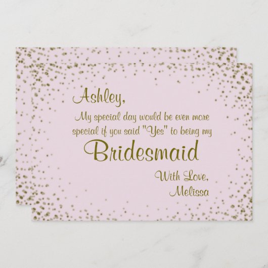 Wees mijn Bridesmaid | Goud Confetti op Blush Kaart (Voorkant / Achterkant)