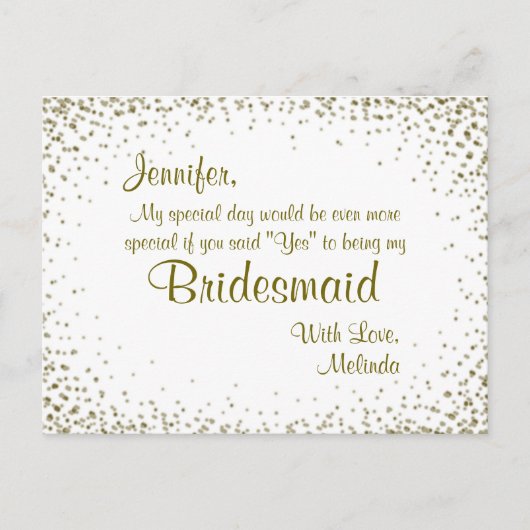 Wees mijn Bridesmaid | GoudConfetti Briefkaart (Voorkant)