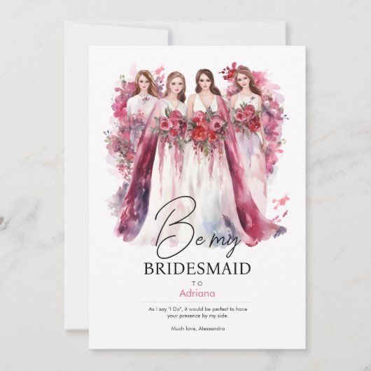 Wees mijn Bridesmaid in de Waterverf | Weddenschap Kaart (Voorkant)