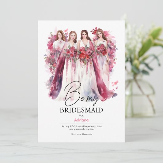 Wees mijn Bridesmaid in de Waterverf | Weddenschap Kaart (Staand voorkant)