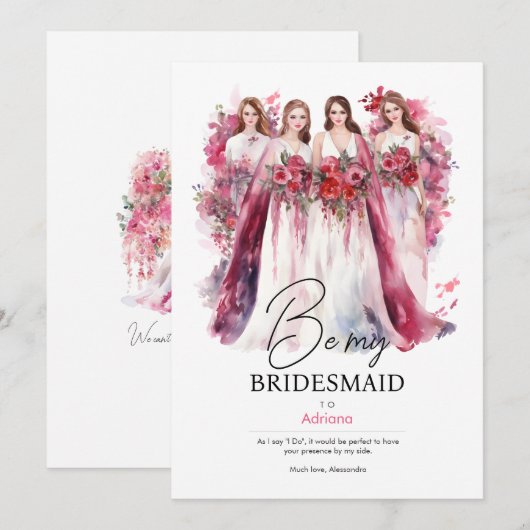 Wees mijn Bridesmaid in de Waterverf | Weddenschap Kaart (Voorkant / Achterkant)
