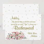 Wees mijn Bridesmaid | Roze rozen Kaart (Voorkant / Achterkant)