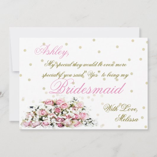 Wees mijn Bridesmaid | Roze rozen Kaart (Voorkant)