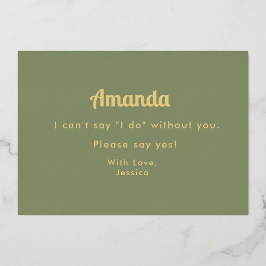 Wees mijn Bridesmaid Sage Green Folie Uitnodiging (Achterkant)