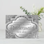 Wees mijn Bridesmaid | Silver Damask Kaart (Staand voorkant)