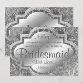 Wees mijn Bridesmaid | Silver Damask Kaart (Voorkant / Achterkant)