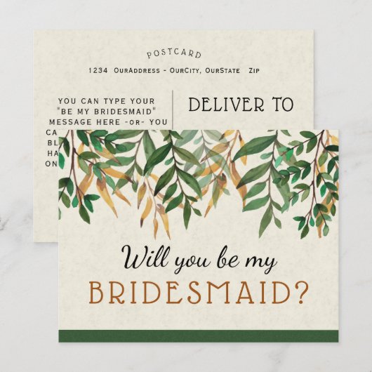 Wees mijn Bridesmaid Uitnodiging Briefkaart (Voorkant / Achterkant)