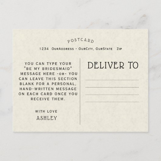 Wees mijn Bridesmaid Uitnodiging Briefkaart (Achterkant)