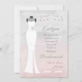 Wees mijn Bridesmaid - Witte bridal op roze grijs Kaart