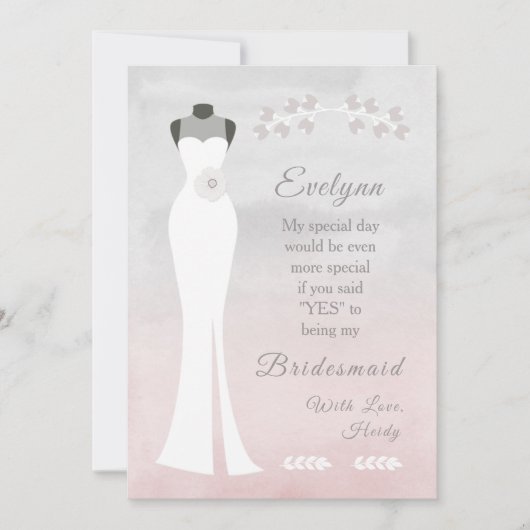 Wees mijn Bridesmaid - Witte bridal op roze grijs Kaart (Voorkant)