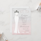 Wees mijn Bridesmaid - Witte bridal op roze grijs Kaart (Voorkant / Achterkant in situ)