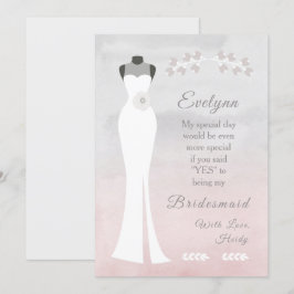 Wees mijn Bridesmaid - Witte bridal op roze grijs Kaart