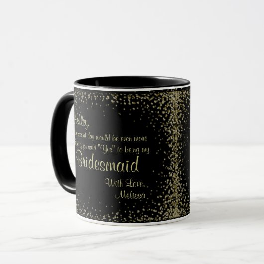 Wees mijn Bridesmaid | Zwart en goud Mok (Voorkant links)