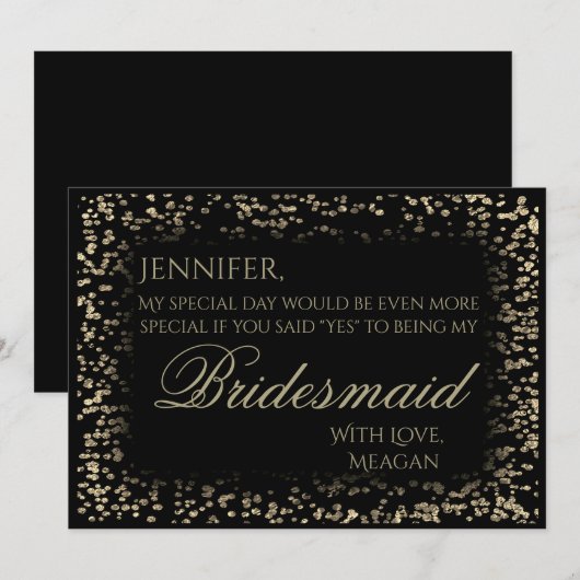 Wees mijn Bridesmaid | Zwarte en goudConfetti Kaart (Voorkant / Achterkant)