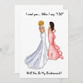 Wees mijn Bridesmaïde Kaart - Blonde-Brunette (Voorkant / Achterkant)