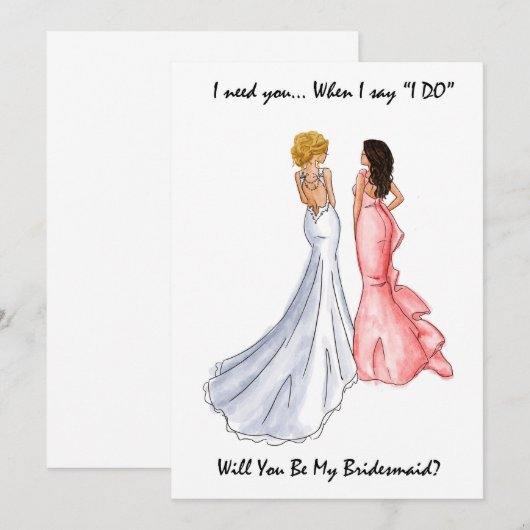 Wees mijn Bridesmaïde Kaart - Blonde-Brunette (Voorkant / Achterkant)