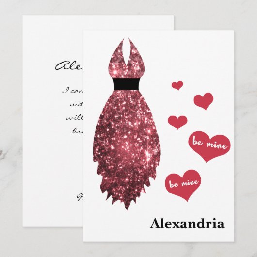 Wees mijn Bridesmaïde Valentijn Roze Glitter Dress Feestdagenkaart (Voorkant / Achterkant)