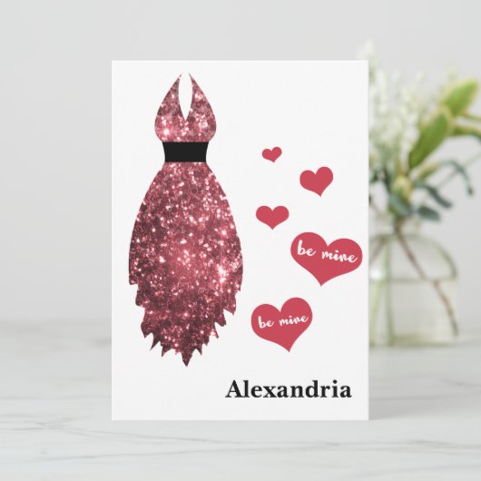 Wees mijn Bridesmaïde Valentijn Roze Glitter Dress Feestdagenkaart (Staand voorkant)