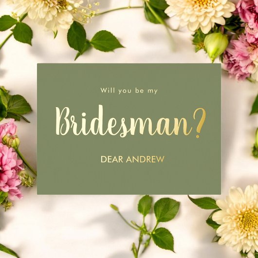 Wees mijn Bridesman Sage Green Folie Invitation Folie Uitnodiging