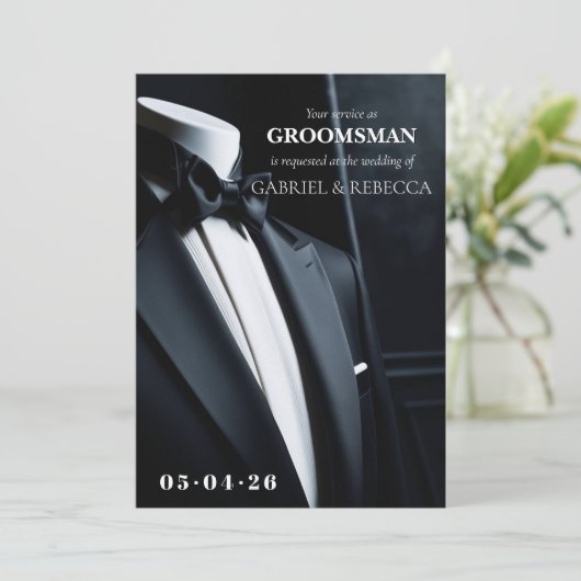 Wees mijn bruidegom verzoek zwart stropdas bruilof kaart (Staand voorkant)