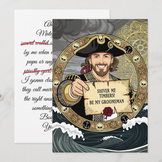 Wees Mijn Bruidsjonker Dappere Piraat Kaart (Voorkant / Achterkant)