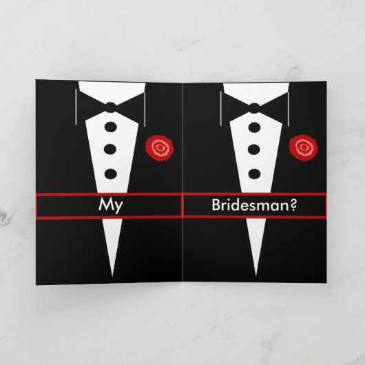 Wees Mijn Bruidsman Kaart met Tux en Roos (Binnen)
