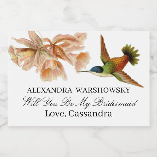 Wees mijn bruidsmeisje |Elegante kolibrie Waterver Sparkling Wijnetiket (Enkel label)