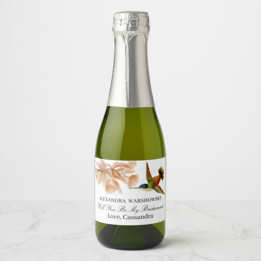 Wees mijn bruidsmeisje |Elegante kolibrie Waterver Sparkling Wijnetiket (Voorkant)