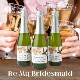 Wees mijn bruidsmeisje |Elegante kolibrie Waterver Sparkling Wijnetiket