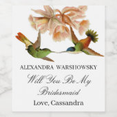 Wees mijn bruidsmeisje |Elegante kolibrie Waterver Wijn Etiket (Enkel label)